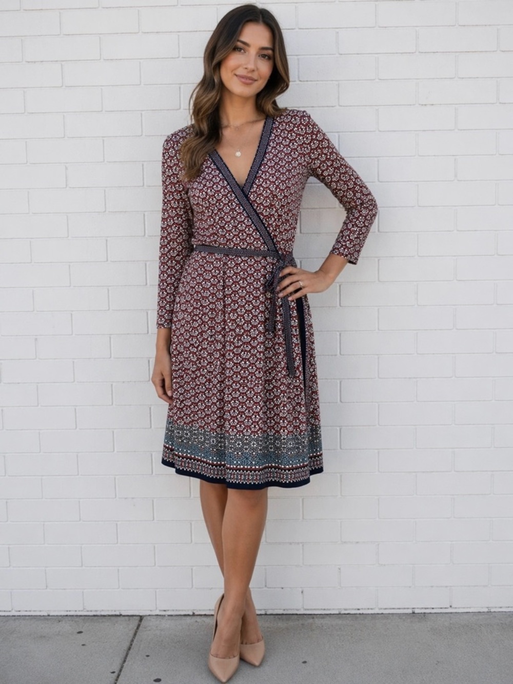 Max Studio Geometric Print Faux Wrap Dress US M